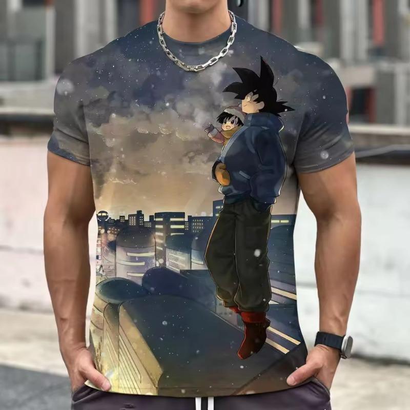 Мужская футболка с мультяшным аниме-принтом в 3D, с круглым вырезом и коротким рукавом, повседневная летняя футболка, подходящая для ежедневной носки и
