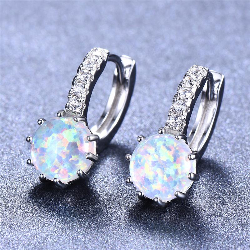Классические круглые серьги с опалом, простые серьги серебристого цвета, милые маленькие серьги-кольца для женщин, свадебные украшения