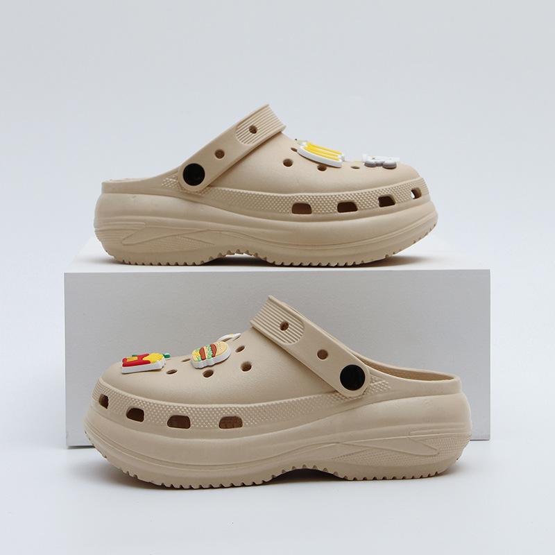 Женские сандалии на толстой подошве с отверстиями, новинка лета, увеличивающие рост, пляжные, для моря, сумка-голова, полушлепанцы женские