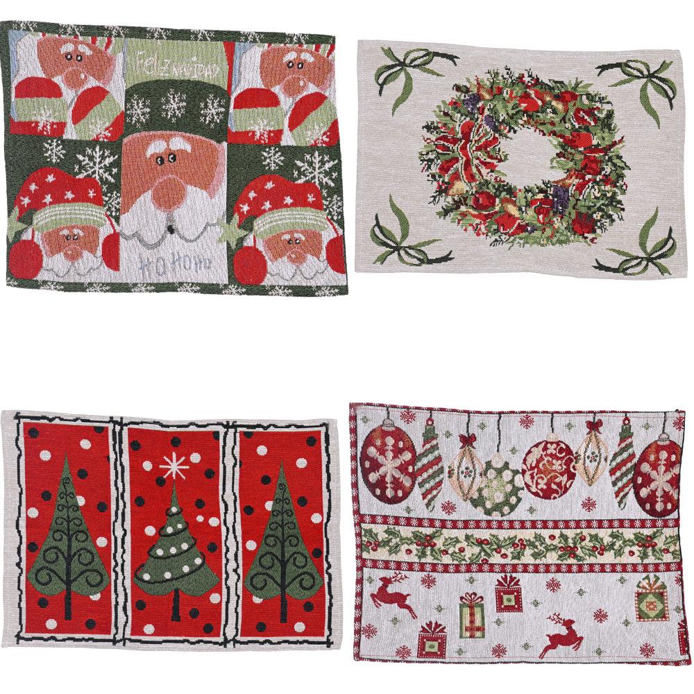 WTEMPO 4pcs/set New Christmas Home Decor Items Thanksgiving Knitted Fabric Placemat Table Mat Tablecloth Old Man Small Tree Printed Placemat