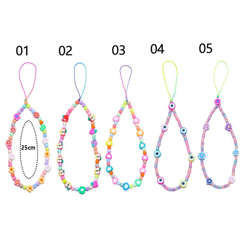 Colorful for Keys Pearl Rope Phone Case Hanging Cord Phone Lanyard Mobile Phone Chain Soft Clay