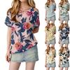 Женская повседневная футболка с цветочным принтом, открытыми плечами, V-образным вырезом и короткими рукавами