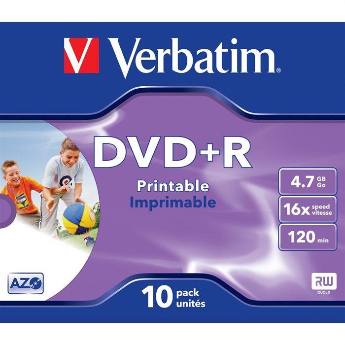 DVD+R Imprimable 16X - VERBATIM - Pack de 10 - 4.7 Go - Boitier crystal