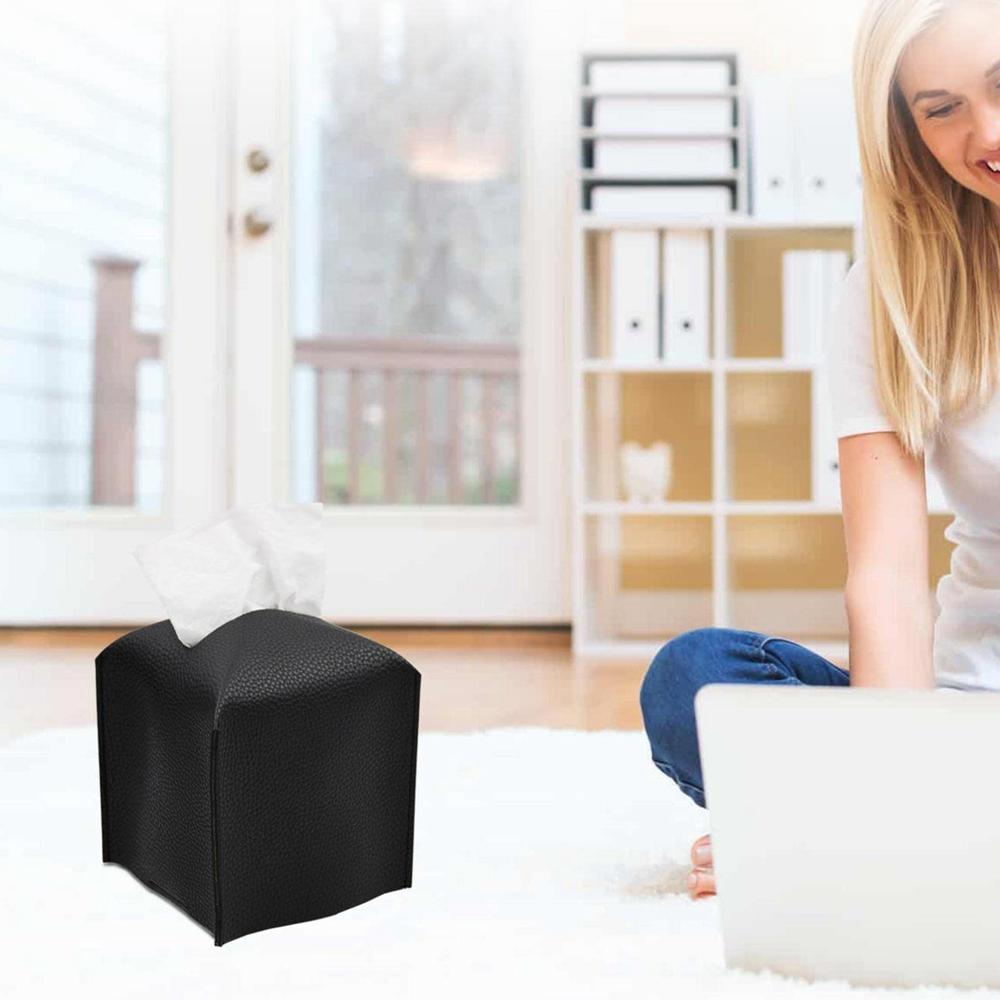 Квадратный декоративный держатель для салфеток из искусственной кожи, современный держатель для салфеток, органайзер для косметической бумаги, диспенсер для ванной комнаты 5X5X5''