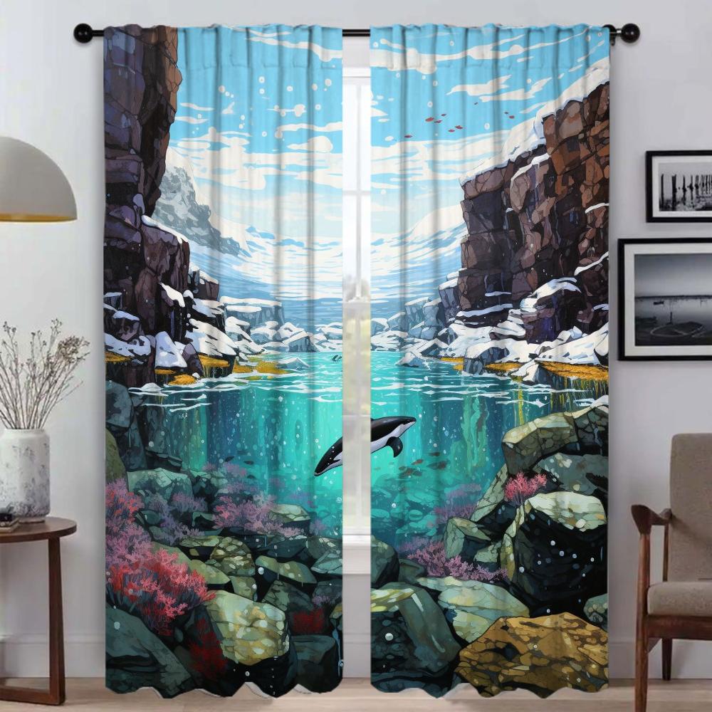 Marine Animal World Blackout Curtain for Room 2 Panel Elegant Room Curtains Partition Halloween Decoration Shades Living Kitchen