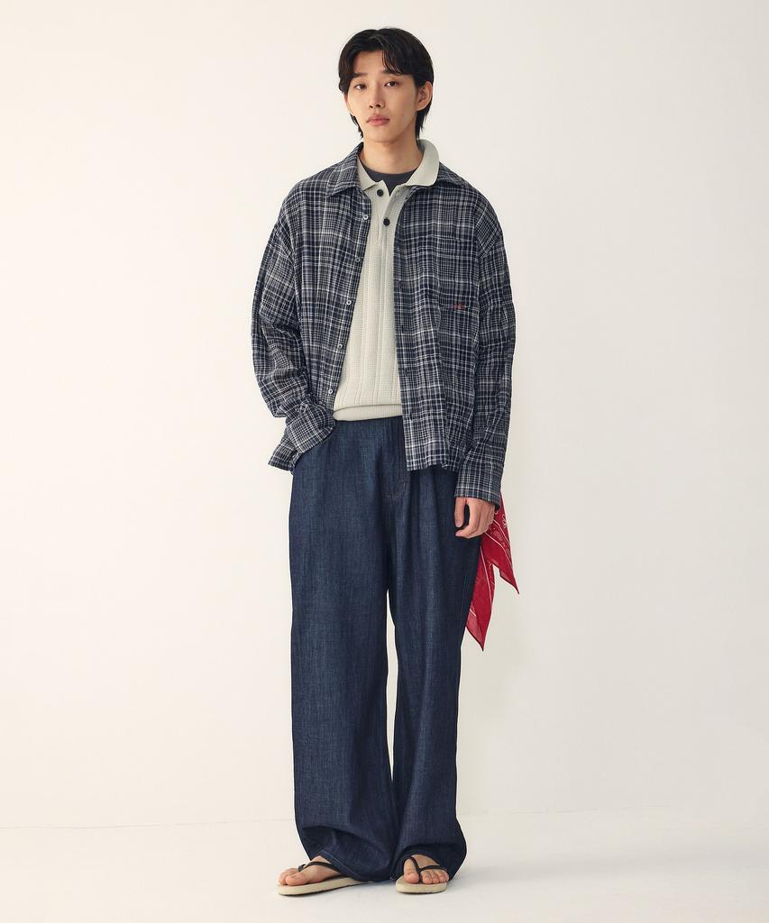 STUDIO TOMBOY [Men] Pocket Embroidery Detail Check Shirt_Navy 9156221321