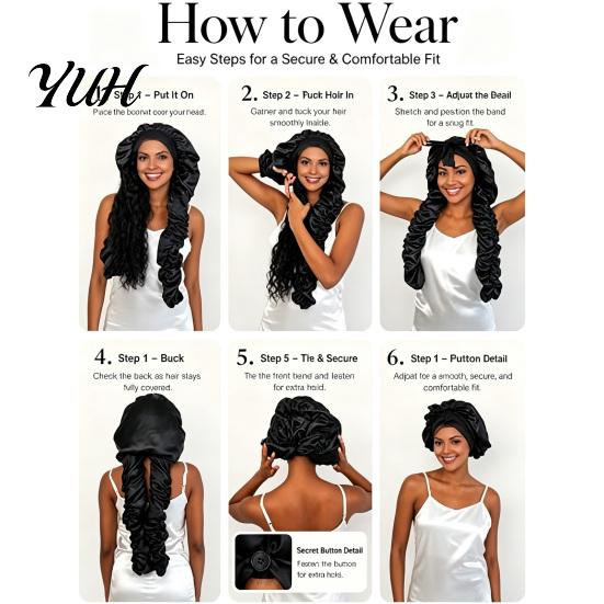 Braided Hair Cap No Heat Curling for Women, Adjustable Curls Comfortable Head Wrap Satin Bonnet, Double Layer Sleeping Medium, Long Hair, Braids,
