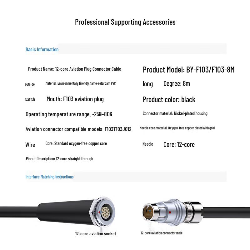 BOYANG F-Series 12-Core Fiber Optic Aviation Plug Cable