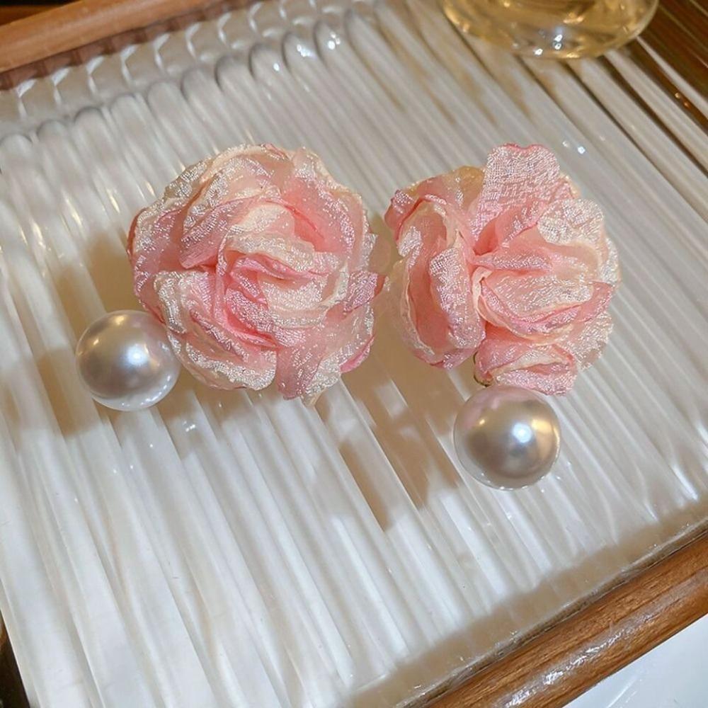 High-quality Camellia Pearl Earrings Senior Pearl Pendientes New Pink Large Flower Earrings Women
