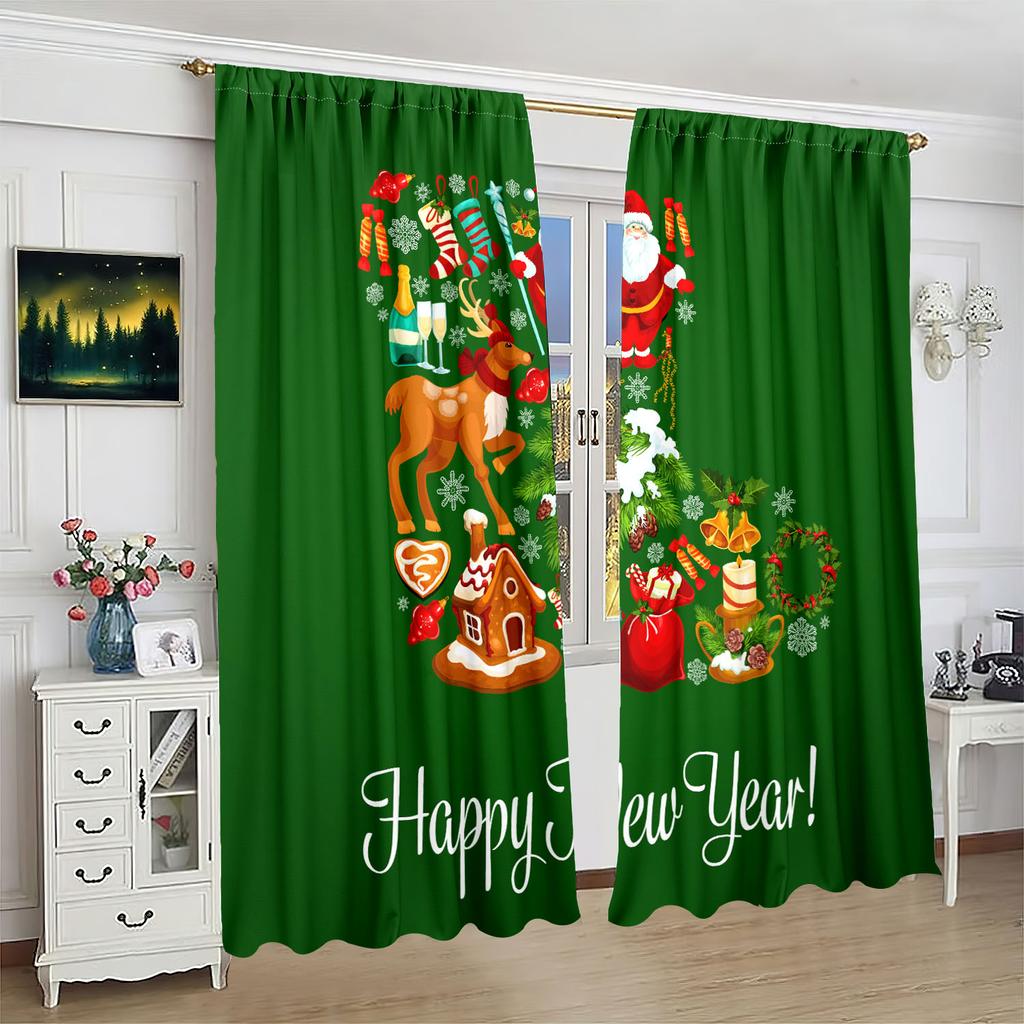 2 шт. - занавеска с принтом в виде рождественского Санта-Клауса - материал полиэстер - подходит для спальни, гостиной, кабинета