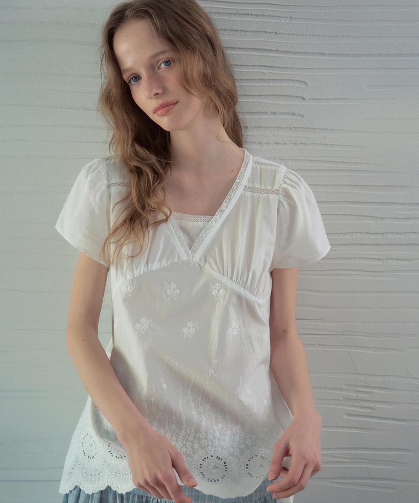 Блузка с кружевом в виде гребешков Aueonoseuteljia Dreamy Scallop Lace_Белый(Ob6Bl07)