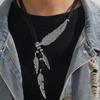 Silver Golden Feather Necklace Rhinestone Leaves Neck Pendant Leather Rope Tassel Necklace Holiday