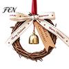 Indoor Festive Atmosphere Decor Christmas Bell Rattan Wreath Hanging Ornament, Rustic Door Handle Wind Retro Style Holiday Decorations Chime