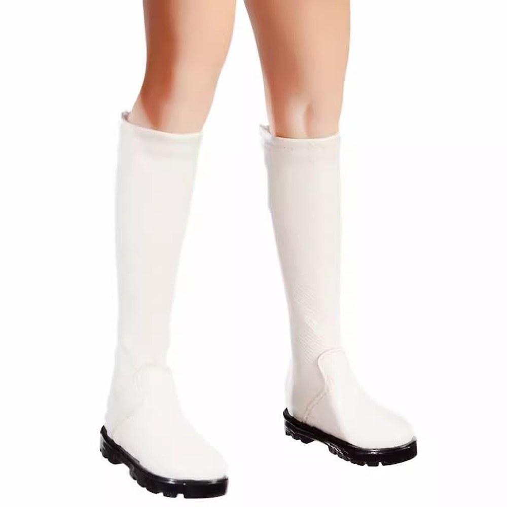 TOYBARJAPAN 1/6 Figure Accessories Leather-Style Flat Long Boots Compatible with TBLeague Large Feet White