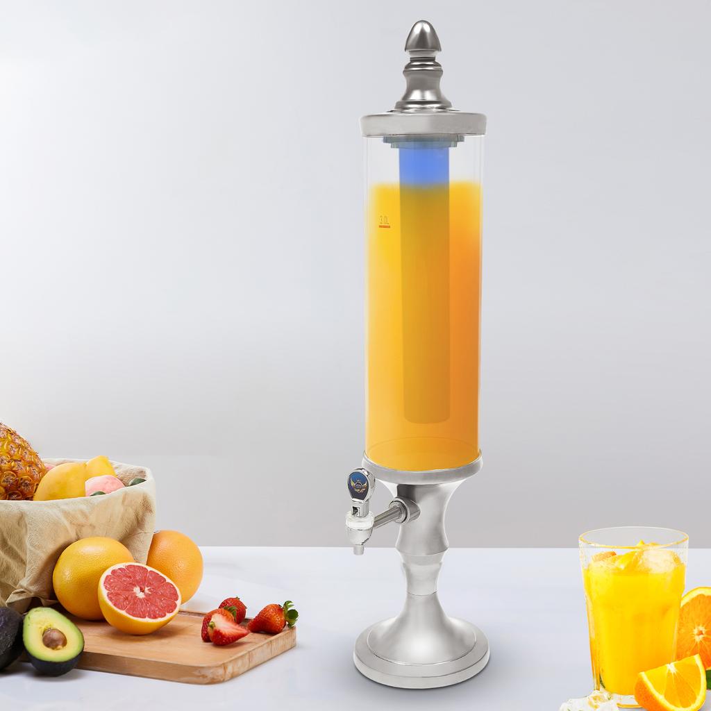 Sparkling Drink Dispenser with LED Light and Ice Core, 3L Beverage Tower with Tap, Chilling Tube for Cocktail Margarita Mimosa