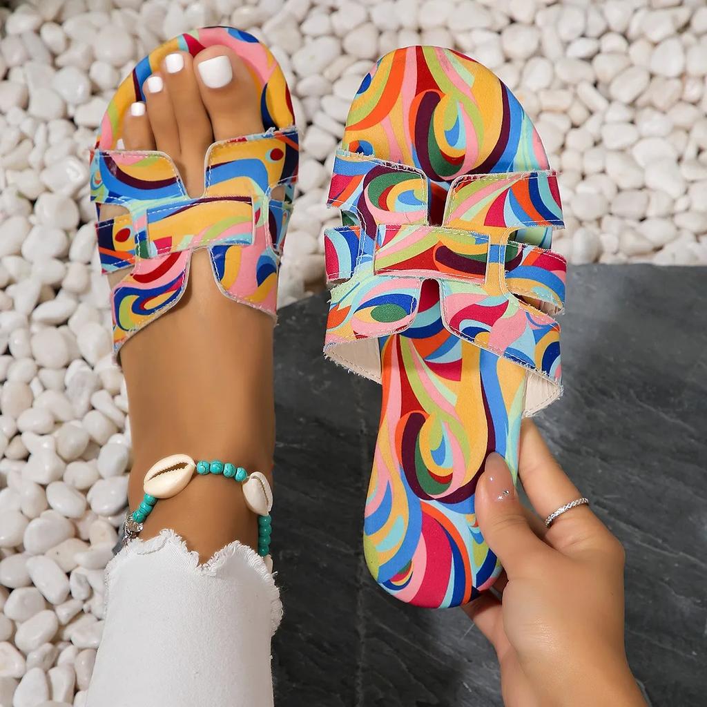 Fashion 2024 Summer Slippers for Women Outdoor Flats New Colorful Slippers Women Sandals Slip On Shoes