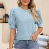 Hollow Out Puff Short Sleeve Blouse For Woman 2023 Summer  Sweet Elegant White Shirts Fashion Solid Stylish Tops Blusas 26484