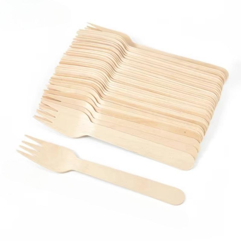 50/100 шт одноразовые деревянные ножи вилки ложки вечеринка ресторан пикник на открытом воздухе фастфуд торт десерт биоразлагаемый набор столовых приборов