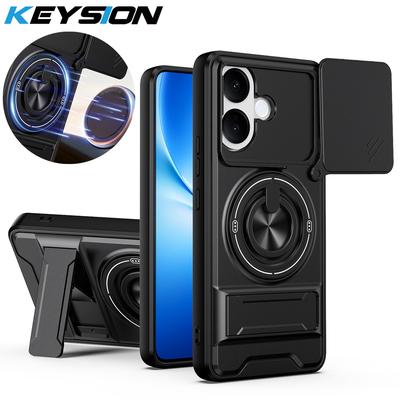 KEYSION Магнитный чехол для телефона VIVO V60 Lite 5G с защитой выдвижной камеры, вертикальной подставкой-кольцом, противоударный чехол для IQOO Z10R 5G