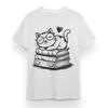 Women's T-shirt With Bookish Cat Unisex White 100% Cotton Oversized Tee Summer