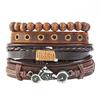 Punk New Vintage Woven 4-Piece Cowhide Bracelet Set Men's Jewelry DIY Genuine Leather Bracelet
