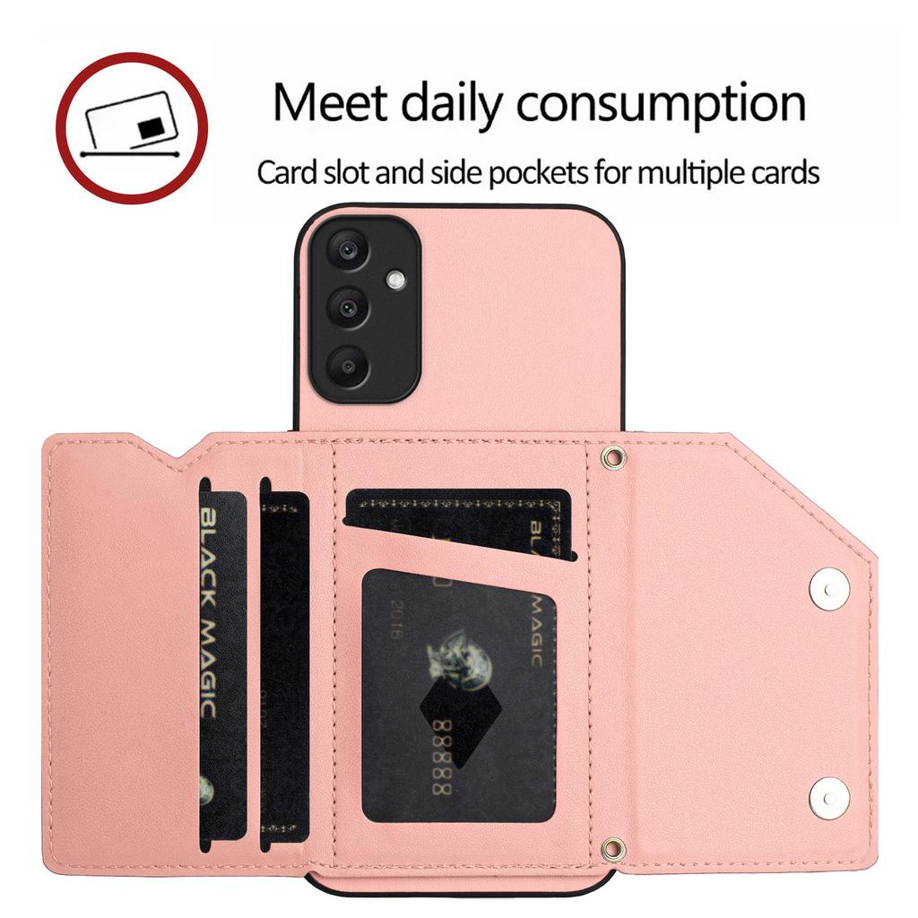 For Samsung Galaxy A25 5G (Global) (161.0 X 76.5 X 8.3mm) Case Card Holder Kickstand Skin-Touch Phone Cover with Wrist Strap