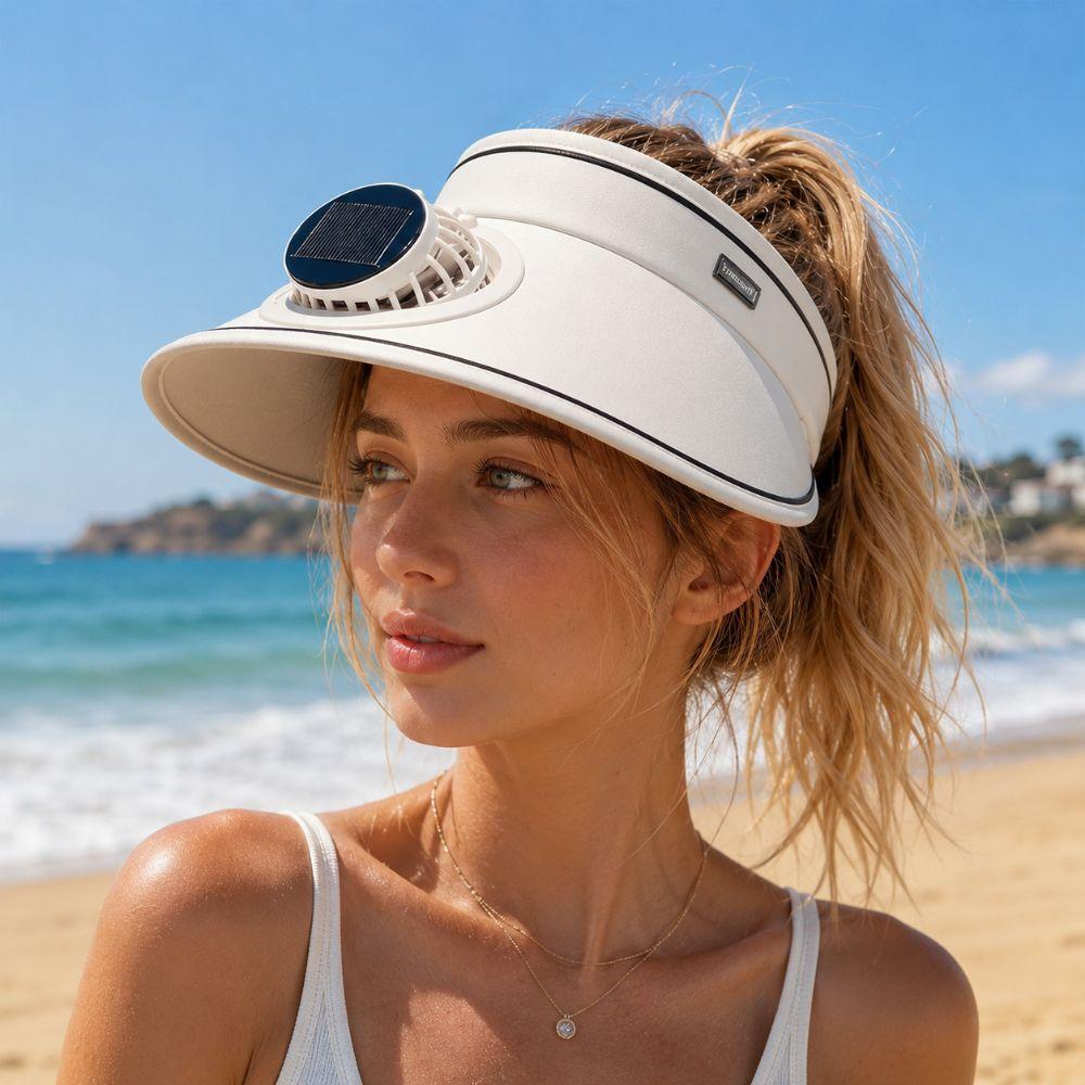 Adjustable Sun Visor Hat Solar Powered Fan Beach Sunshade Hat Portable Outdoor Visor Hat For Women