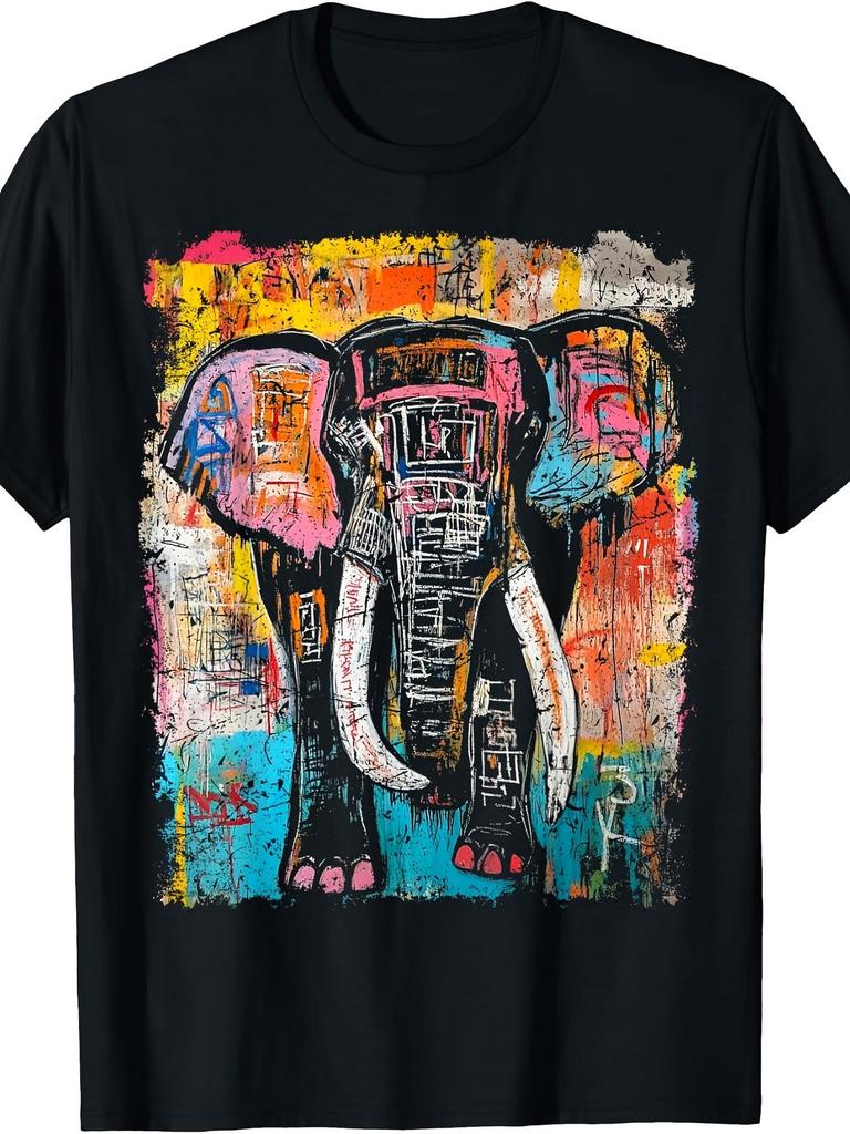Pop Art Style Elephant Graffiti T-Shirt Same Style for Men And Women 2026 Summer Short Sleeve Printe