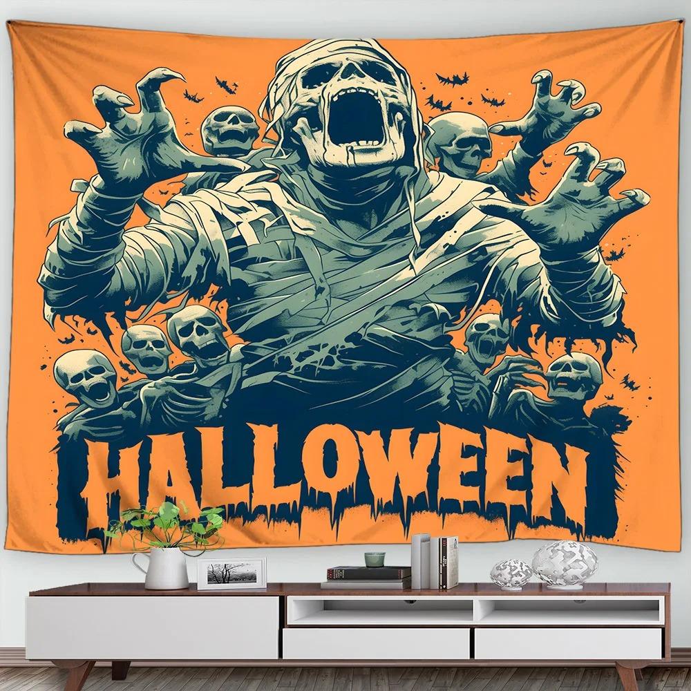 Halloween Decorative Tapestry Mummy Skull Pumpkin Halloween Theme Party Wall Hanging Home Living Room Room Decoration