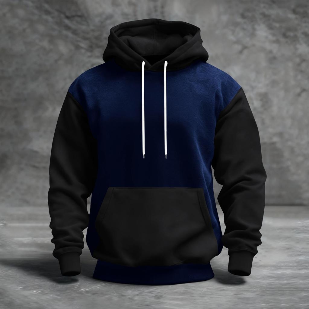 Мужская толстовка с капюшоном в стиле колор-блок с карманами, повседневная и удобная