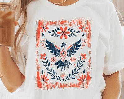 Vintage Floral Eagle Graphic Tee - Americana Patriotic T-Shirt