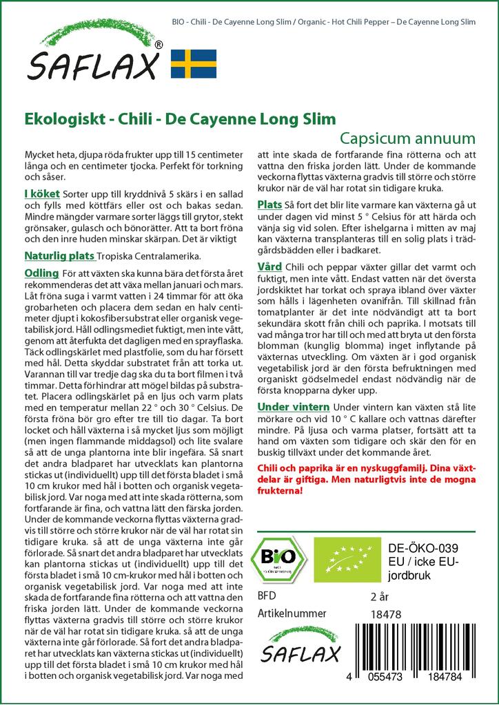 SAFLAX Garden in the Bag - Органический - Острый перец чили - De Cayenne Long Slim - 10 семян - С субстратом в подходящем пакете - Capsicum annuum