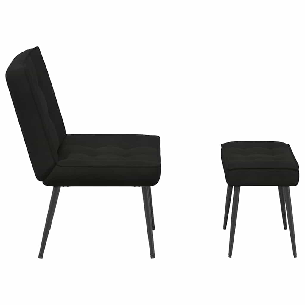 Black Velvet Relaxation Armchair with Footstool