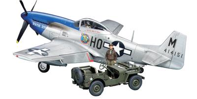 Tamiya Масштаб Ограниченная Серия Армейский Североамериканский Мустанг Легкий Привод Военный Транспорт Пластиковая Модель Сборная 1/48 США. P-51D и комплект из 1/4-тонного полноприводного автомобиля,
