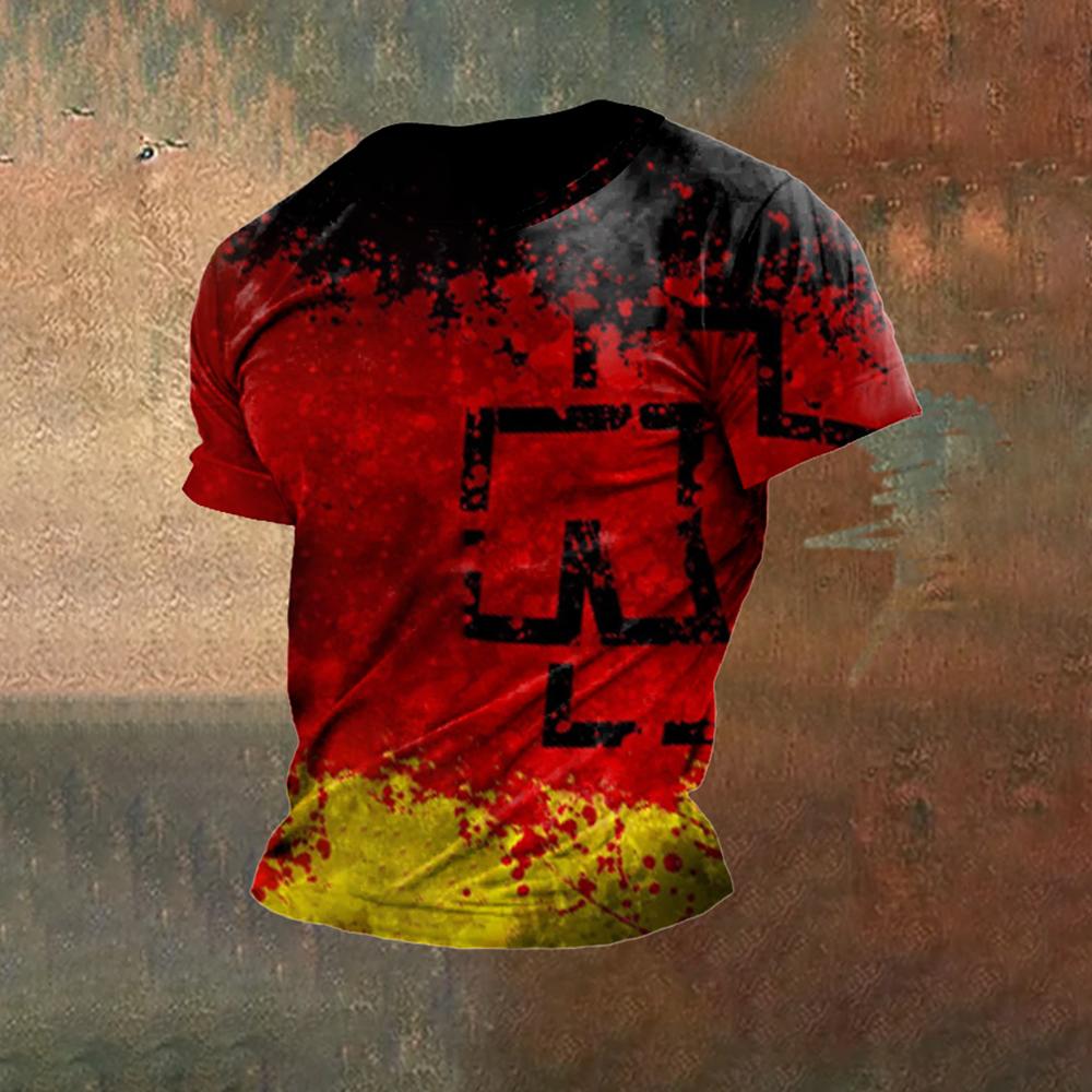 German Flag 3D Printed T-shirt Men's Retro Harajuku Round Neck Short Sleeved Top Summer Casual Comfortable Loose Streetwear