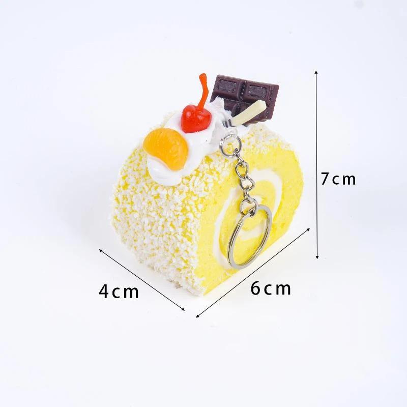 Realistic Triangle Cake Key Ring With Fruit Toppings Cute Food Shape Charm for School Bag Decor Student Birthday Gifts