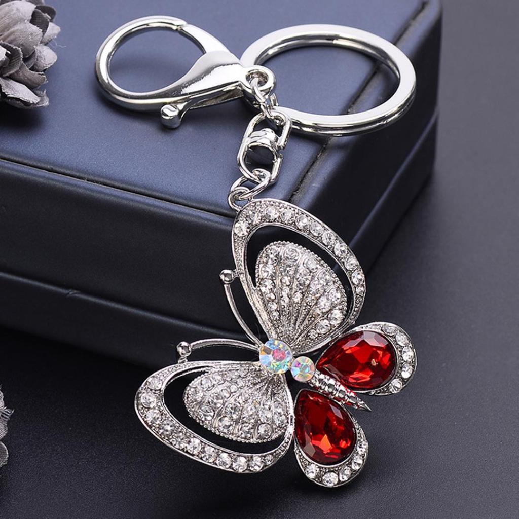 Shiny Rhinestone Hollowed Butterfly Pendant Keychain Keys Organizer Ring Decor