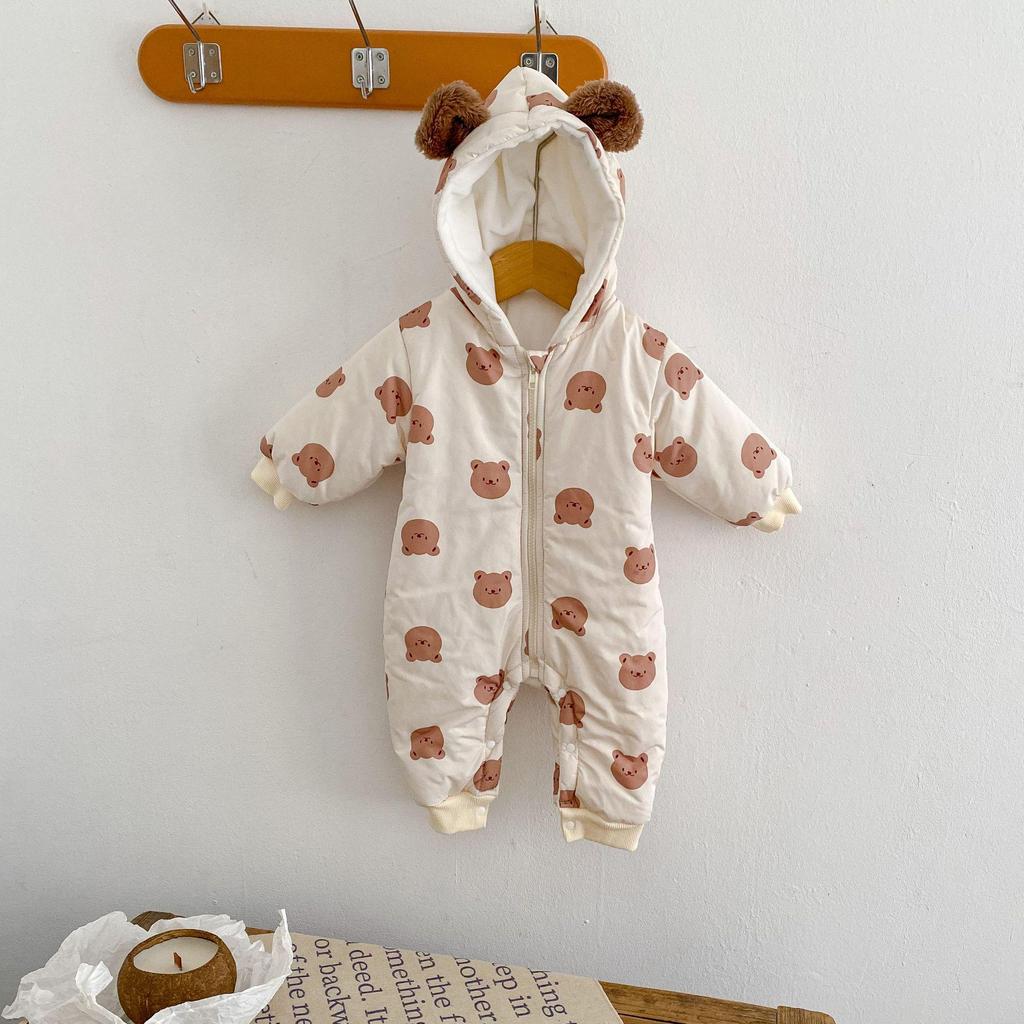Зимний комбинезон с капюшоном и принтом медведя 2024 года для скалолазания для младенцев и малышей