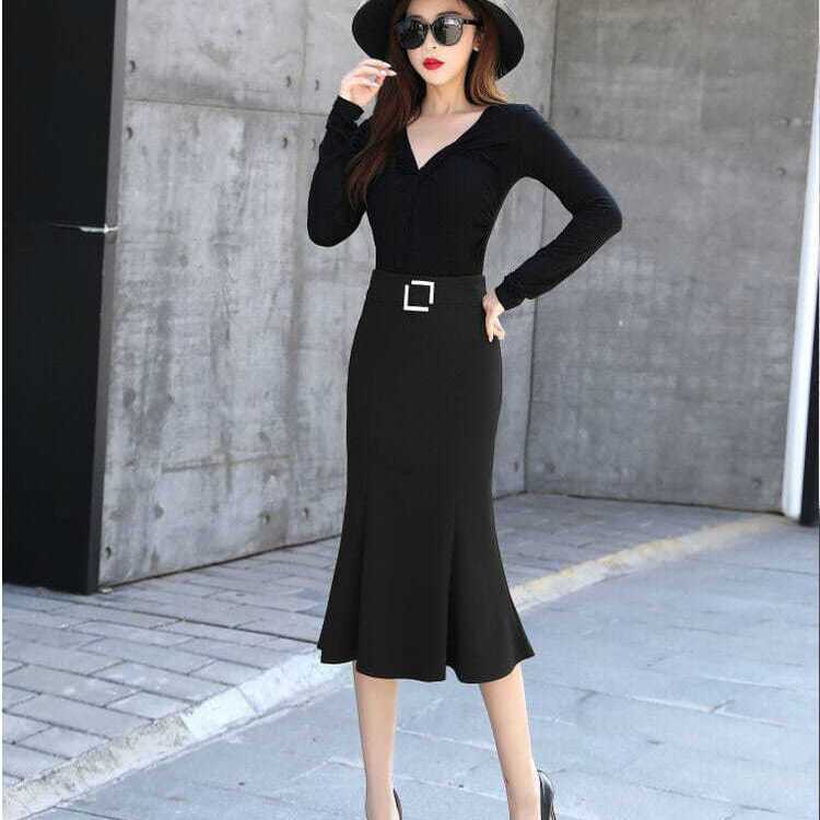 Шифоновая длинная юбка с высокой талией, женская одежда, женские повседневные сексуальные юбки «рыбий хвост», черная юбка для девочек