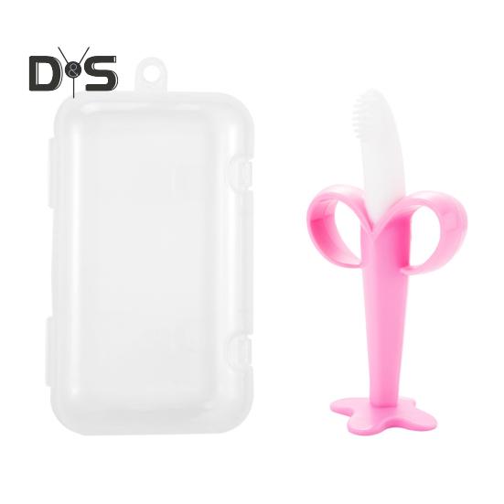 Игрушка для прорезывания зубов у младенцев с ящиком для хранения, пищевой полипропиленовый силикон без запаха, яркий цвет, успокаивающий обезболивающий банановый прорезыватель для зубов, гигиена полости рта для малышей