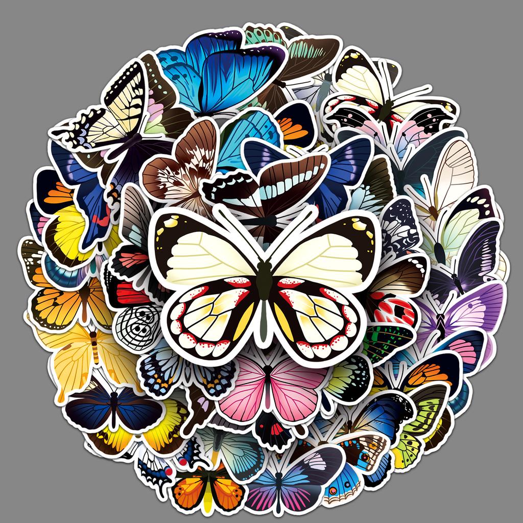 50 Butterfly Graffiti Personalized Insect Gauze Decorative Mobile Phone Case Suitcase Stickers