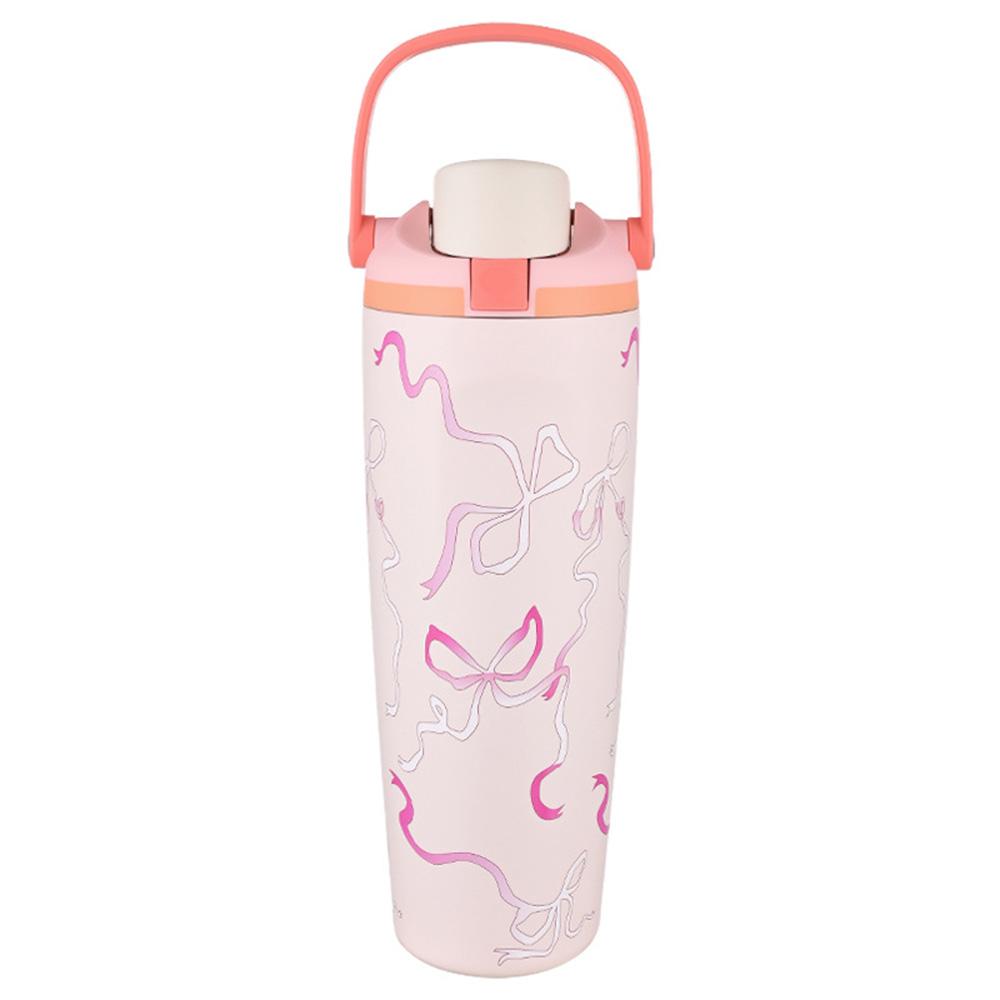 900ML/30oz Stainless Steel Thermos Flask One Click Open Lid Cute Water Bottle Leak Proof Travel Mug Summer Gift for Women/Girl