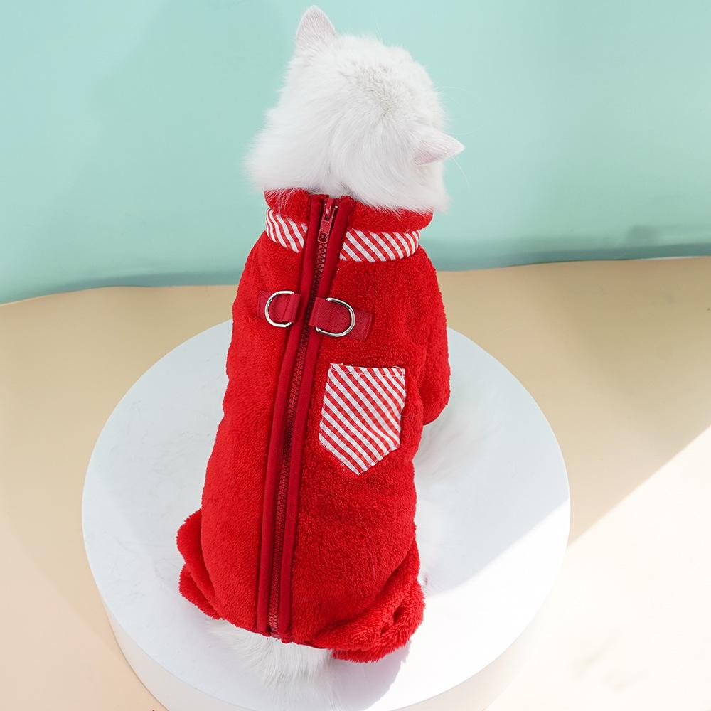 Dog Cat Clothing Going Out Double Traction Buckle Four-legged Fleece Autumn and Winter Teddy Pet Clothes