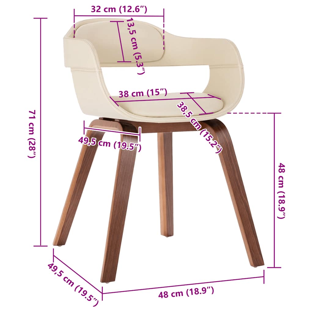 Dining Chair in White Bentwood and Faux Leather