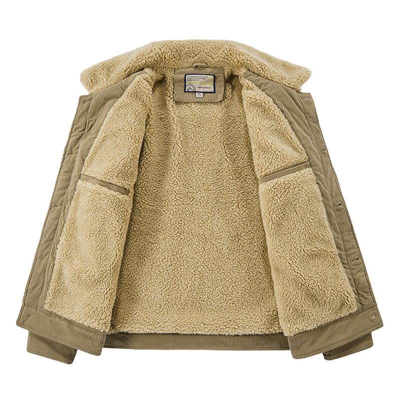 Вельветовая куртка мужская осенне-зимняя новая утолщенная флисовая для среднего возраста свободная большого размера однотонная на одной пуговице хлопковая куртка