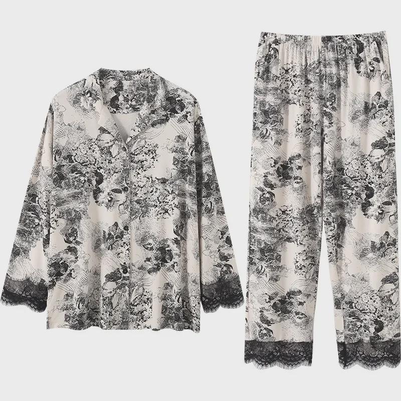 Пижама женская из чистого хлопка: Кардиган с длинными рукавами и кружевом, весна/осень, большие размеры, стиль 2025 года, подходит для ношения в помещении и на улице