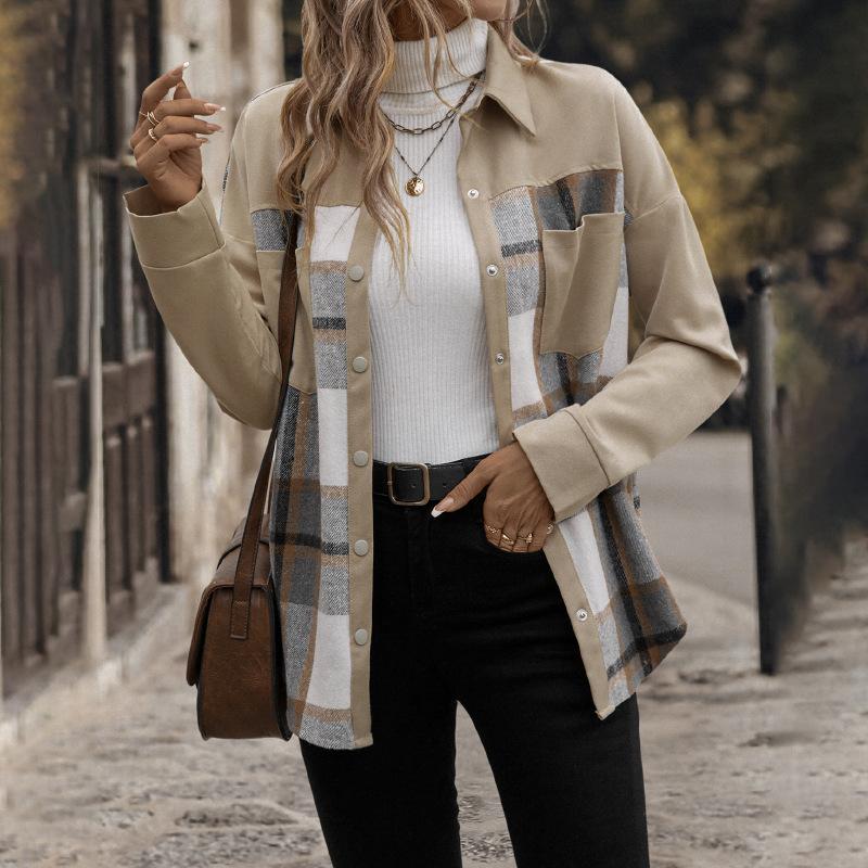 Fashion Lapel Plaid Long-sleeved Jacket Autumn and Winter Women's Single-breasted Casual Jacket