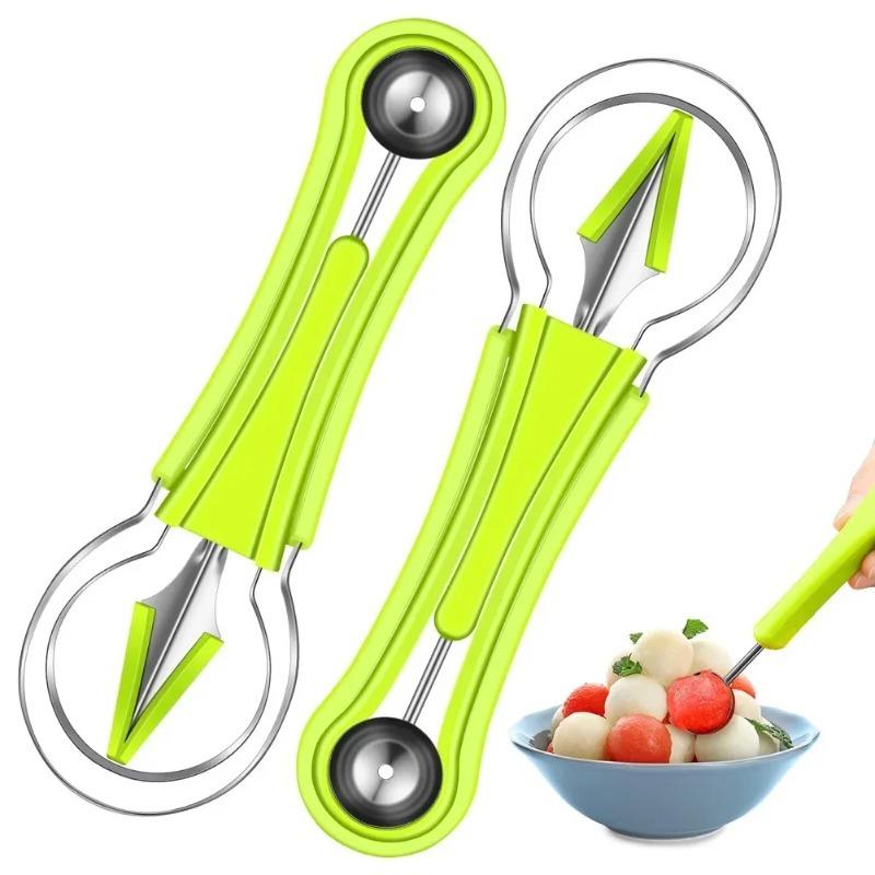 3pcs Watermelon Slicer Cutter Scoop Fruit Carving Knife Cutter Fruit Platter Fruit Dig Pulp Separator Kitchen Home Gadgets Tools