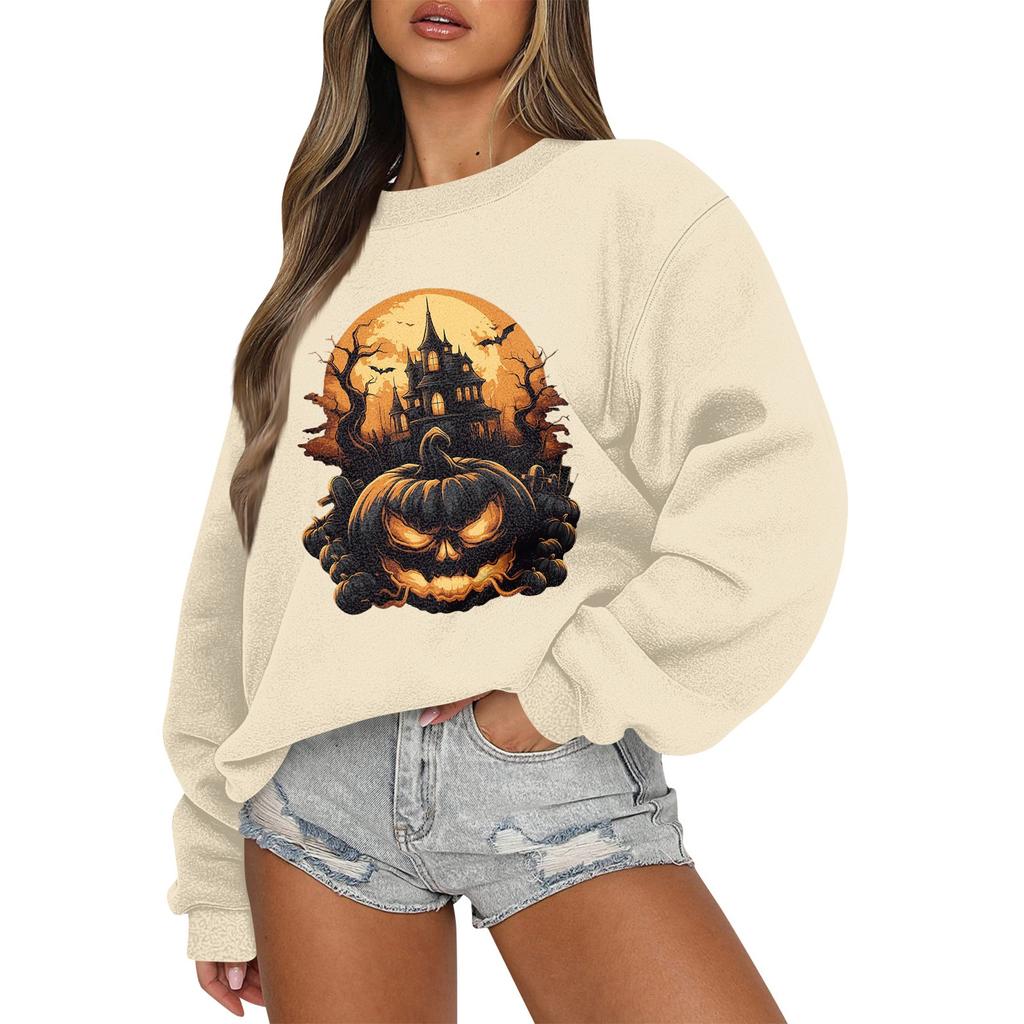 Женский повседневный модный трикотажный спортивный топ с длинными рукавами, свободный крой, Хэллоуин