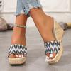 Ethnic Style Fabric Wedge Heel Platform Platform Plus Size Sandals Women's New Summer Platform Super High Heeled Flip-flops
